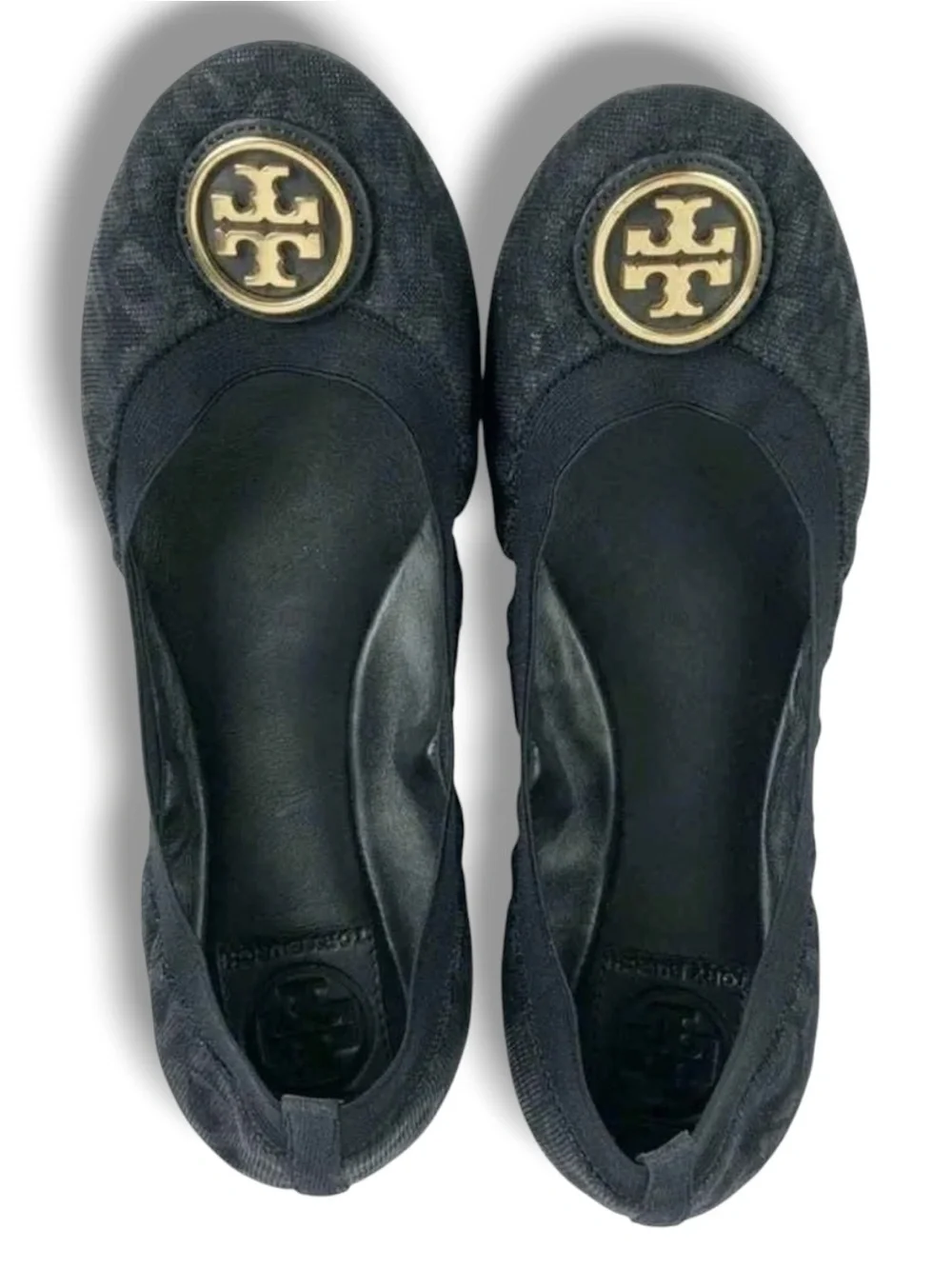 Tory Burch Caroline Fabric Scrunch Ballet Flats Metallic Leopard Black 6.5M